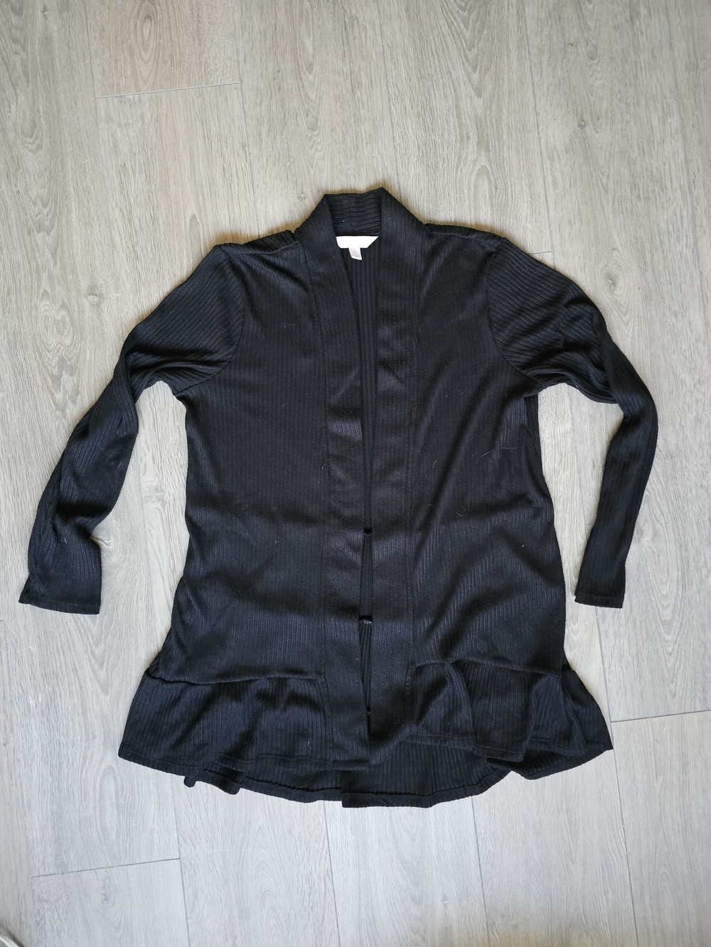 LC Lauren Conrad Black Open-Front Ruffle-Hem Cardigan